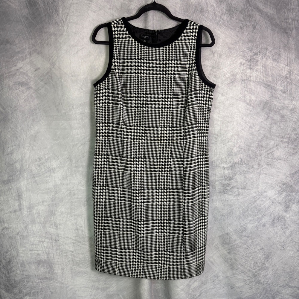 Talbots Dress Petite 12P Houndstooth Sleeveless Career Workwear academia preppy